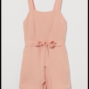 Linen romper with tie belt
